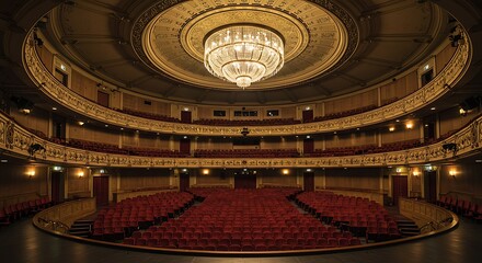 Luxurious Theater with Amber Lighting Ready for Captivating Performance Experience
