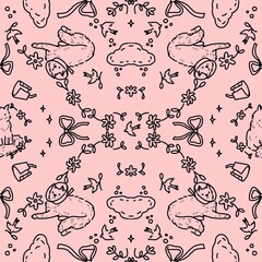 seamless floral pattern cat