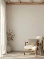 The simple image of a room with a wooden chair