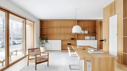 Modern Minimalist Home Office with Natural Wood Accents