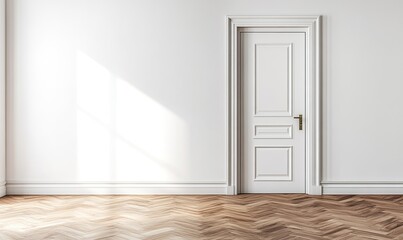 Empty White Room, Sunlit Doorway, Hardwood Floor