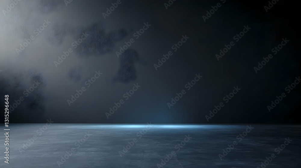 Poster dark blue abstract background with illuminated floor and textured wall dramatic lighting and empty s