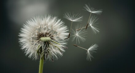 Fototapeta premium Dandelion Seeds Flying in the Air During Spring Time Concept