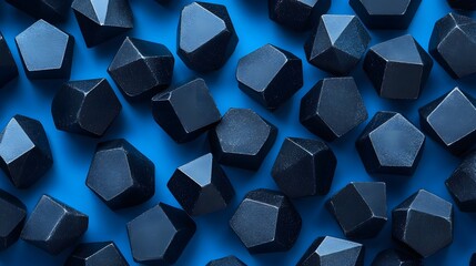 Black 3D Pentagons on Blue Background, Abstract Image, Texture, Pattern Background, Wallpaper, Cover and Screen for Smartphone, PC, Laptop, 9:16 and 16:9 Format