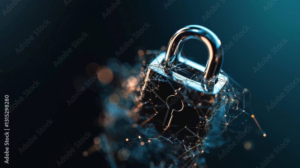 Poster the concept of cybersecurity information protection technology is represented by a large central pad