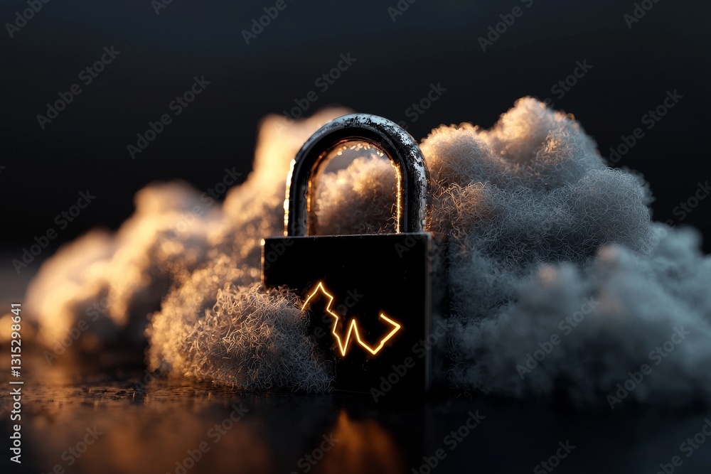 Poster cyber security, data protection, and cyberattacks are illustrated on a blue background, with a focus
