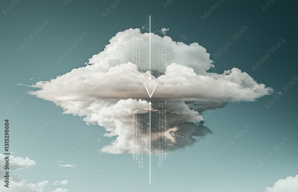 Poster cloud technology is represented by a virtual computing concept with a natural white cloud sky on a b