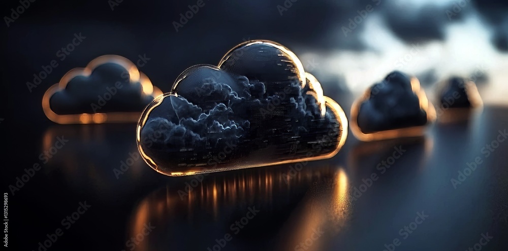 Aufkleber Cloud technology and computing involve devices linked to digital storage in a data center through the Internet, IOT, and Smart Home Communication using laptops, tablets, phones, and home devices that