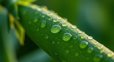 Dew Drops Sparkling on Green Leaf - Freshness and Natural Beauty