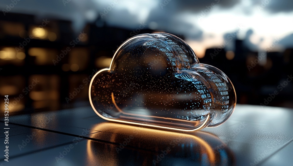 Aufkleber a futuristic technology illustration shows cloud computing as a cloud featuring a hologram and digit