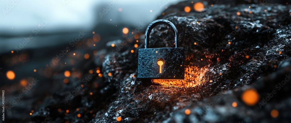 Poster cybersecurity vulnerability concept alert - 3d rendering of encrypted data breach with digital lock 