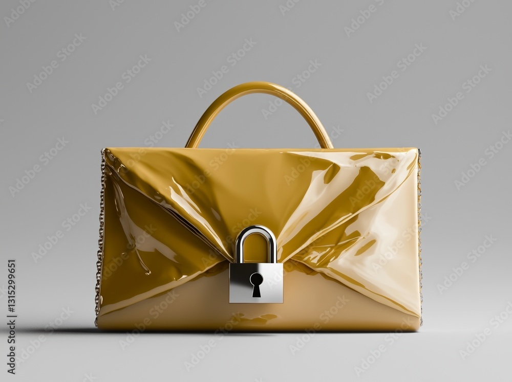 Poster the concept of data security is represented by a yellow folder and lock in a 3d isolated environment
