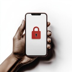 A hand is grasping a smartphone that shows a home screen, a typical mobile device