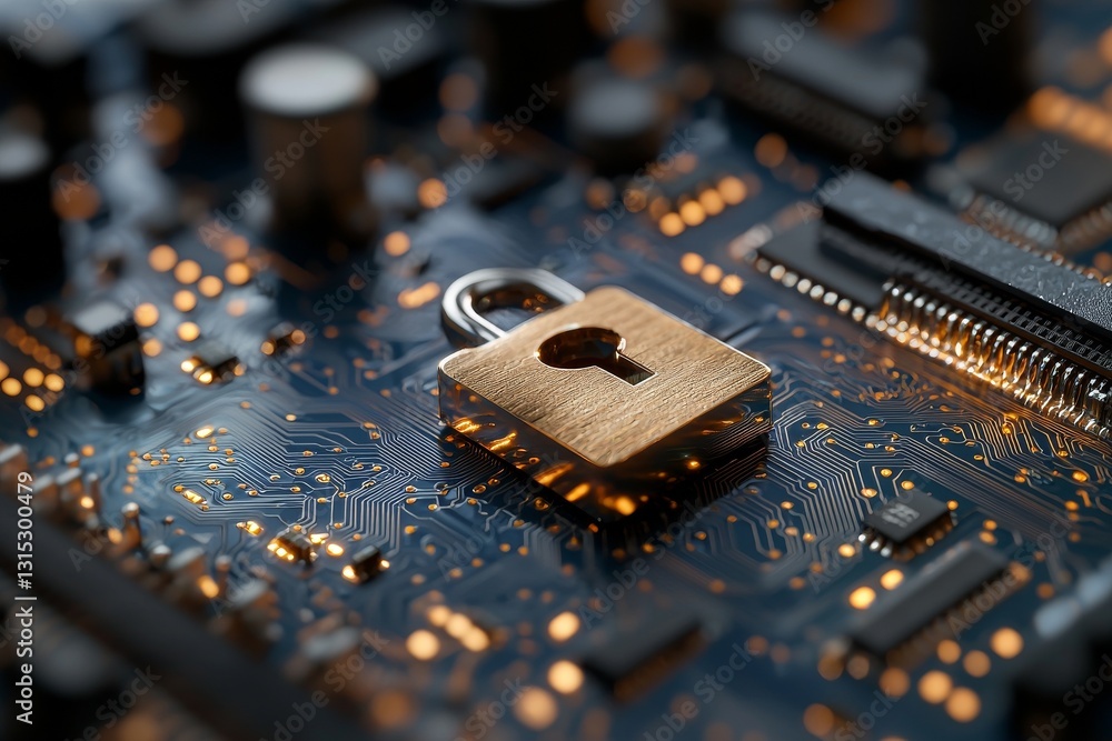 Poster cyber security and the protection of private information and data are symbolized by locks on an inte
