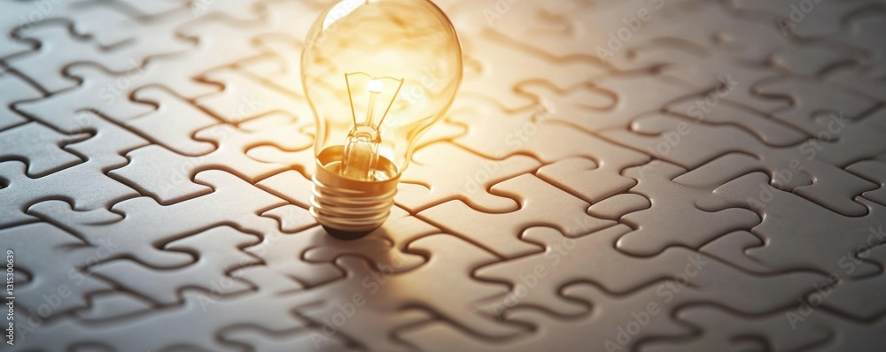 Poster a light bulb is placed in the middle of a puzzle, symbolizing the idea that finding the right soluti