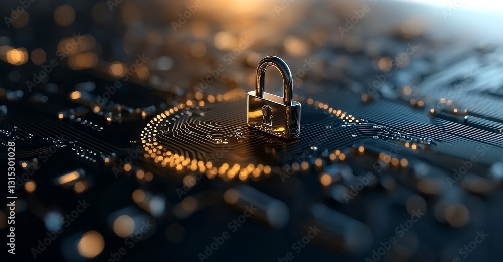Aufkleber digital padlock icon, cyber security network and data protection technology on virtual interface scr