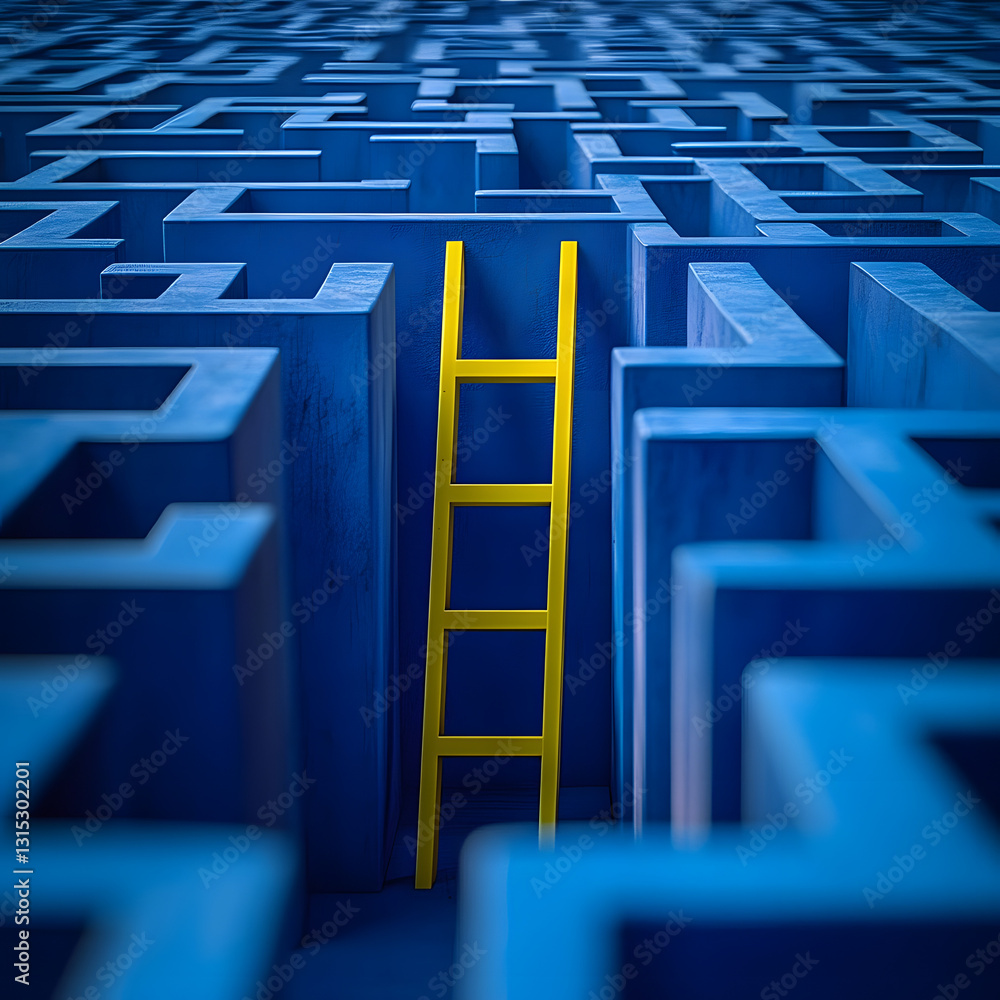 Poster concept - solving a complex problem by thinking out of the box or cheating. blue maze and floor with