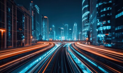 Obraz premium Futuristic Infrastructure Development Illustrating Modernization and Urban Growth