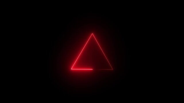 Abstract neon light line running loop triangle frame animation on the black background. Neon glowing triangle frame animation. Modern. Red color neon icon.