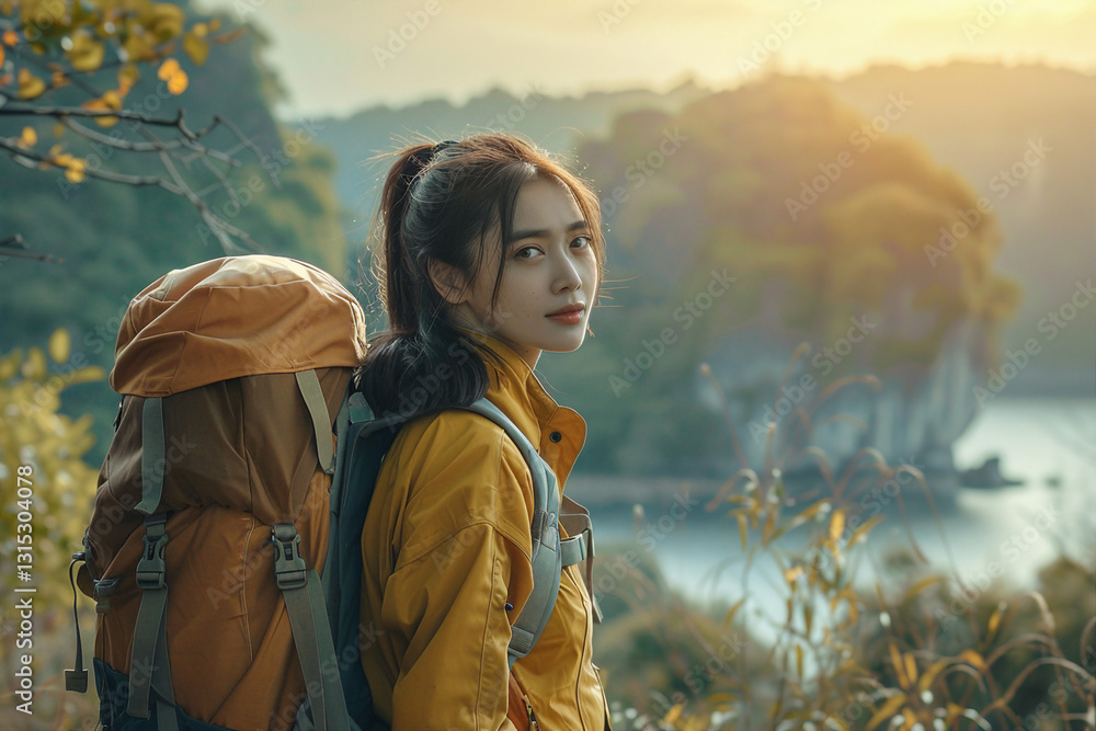 Poster peacefulness and serenity of nature and camping created with generative ai