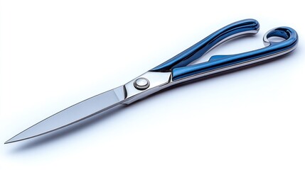 Modern blue handled shears on white background