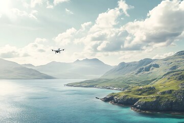 Fototapeta premium Drone View of Majestic Mountains and Coastal Scenery