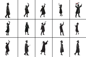 Fototapeta premium Silhouette Set of University Graduates , Graduation Icons Vector Illustration