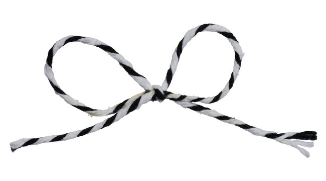 Tied bow made of black and white rope on isolated background