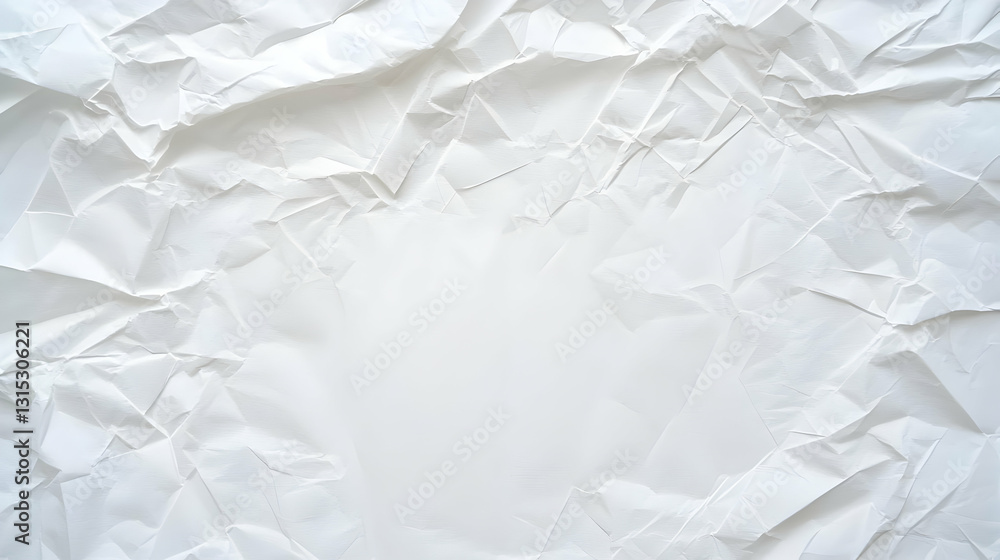 Poster crumpled white paper texture background with copy space design creases and folds abstract pattern in