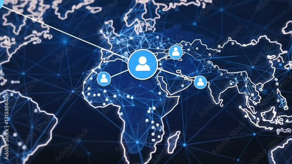 Poster global digital network connections technology futuristic data communication map