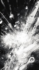 Abstract music notes in monochrome cosmic swirl