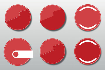 Set of adhesive paper stickers in round red shapes isolated on a white background