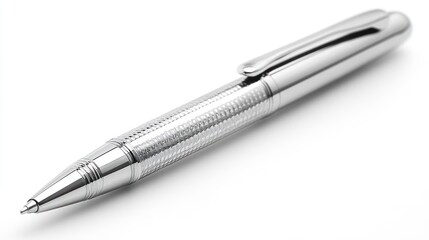 Polished metal pen on white background