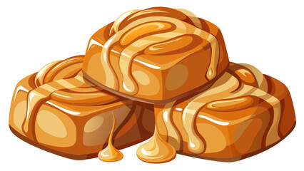 Caramel candies with caramel sauce isolated on a white background close up.