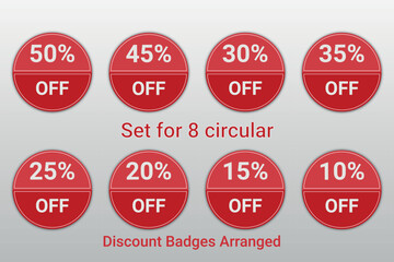 Set red discount percent sale offer price sign discount badge shape