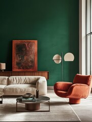 Modern living room with artistic decor and contemporary furniture arrangement