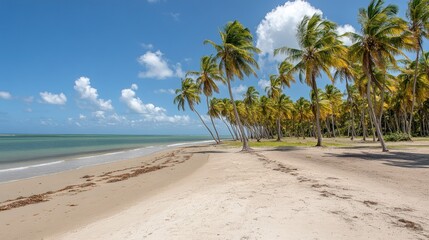 Tropical beach, palm trees, ocean, sunny day, travel, vacation, idyllic, paradise, coastal