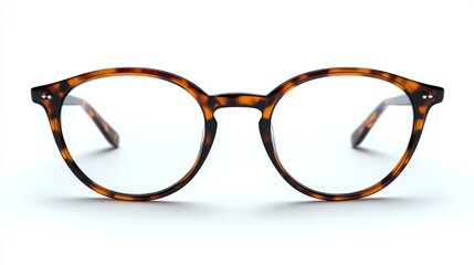 Round tortoise shell eyeglasses on white background