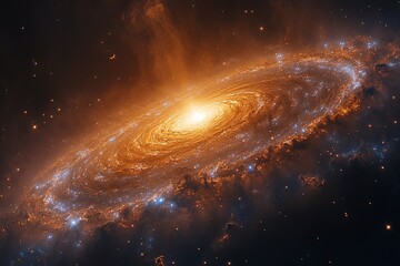 Obraz premium Stunning spiral galaxy illuminated by bright core and colorful star clusters in deep space