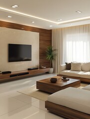 A modern and bright living room with a home entertainment system