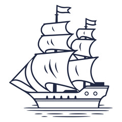 Sailing ship with multiple sails on calm water