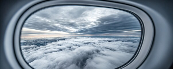 Fototapeta premium A cloudy sky and clouds are visible from an airplane window