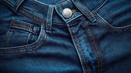 Closeup of dark denim jeans, pockets, and buttons