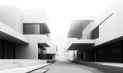 Modern modular private townhouses. Residential minimalist architecture exterior