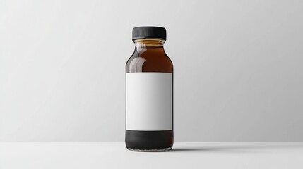Obraz premium Small amber glass bottle with blank label