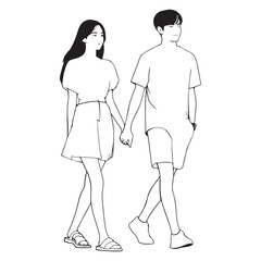 Couple strolling holding hands in romantic relationship vector illustration