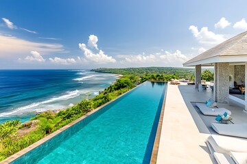 Fototapeta premium Stunning Cliffside Infinity Pool Villa with Ocean Views