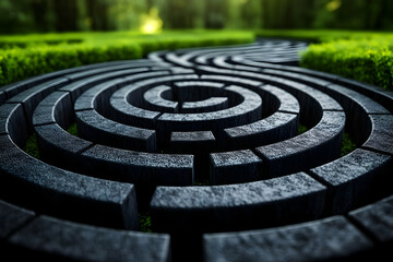 Stone Maze: Navigate Circular Paths in a Lush Garden