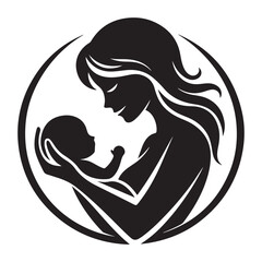 Beautiful Mother and Baby Silhouette Illustration Nurturing Love Graphic