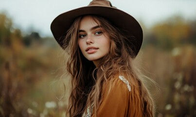 Beautiful young woman in witches hat and costum
